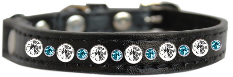 Posh Jeweled Cat Collar Black with Aqua Size 14